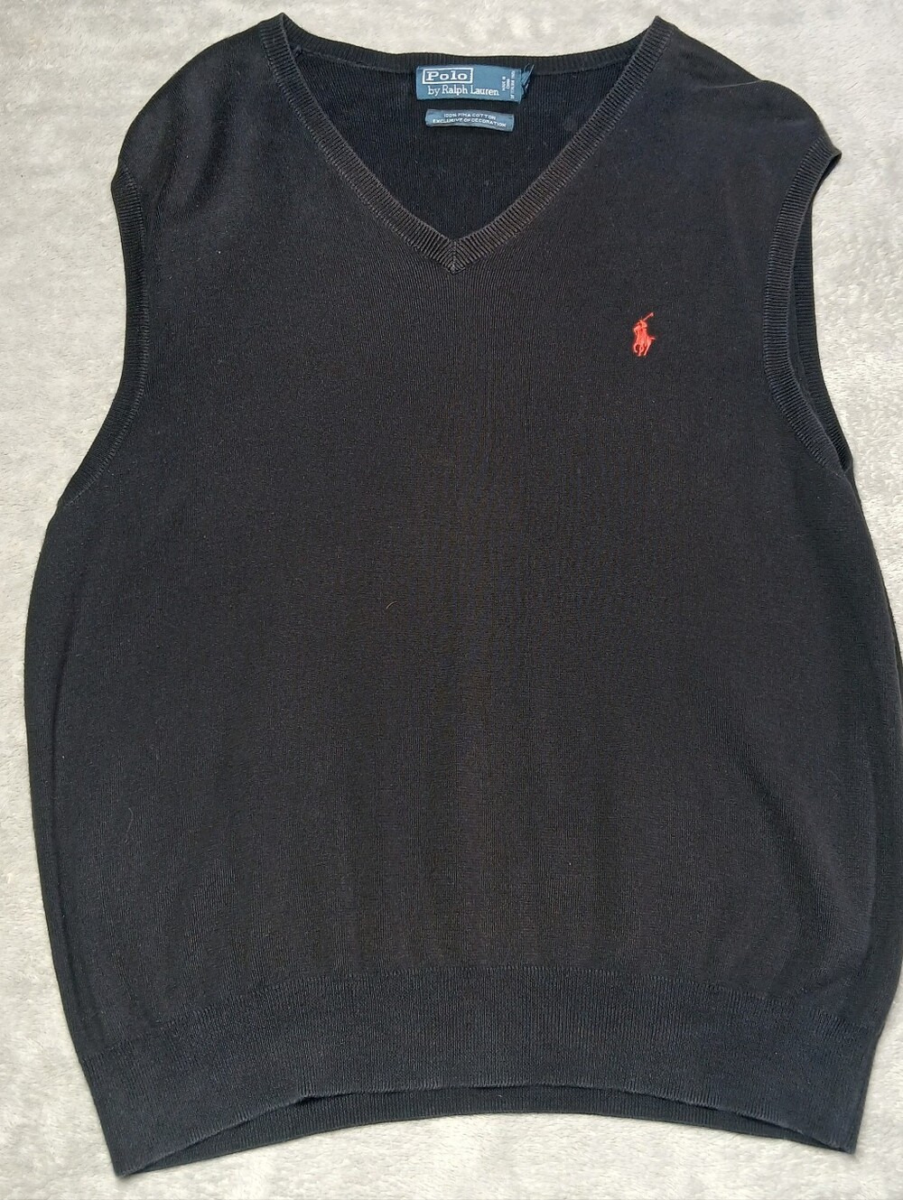 Polo Ralph Lauren Mens XL Black Pima Cotton Italian Yarn V-Neck Sweater Vest